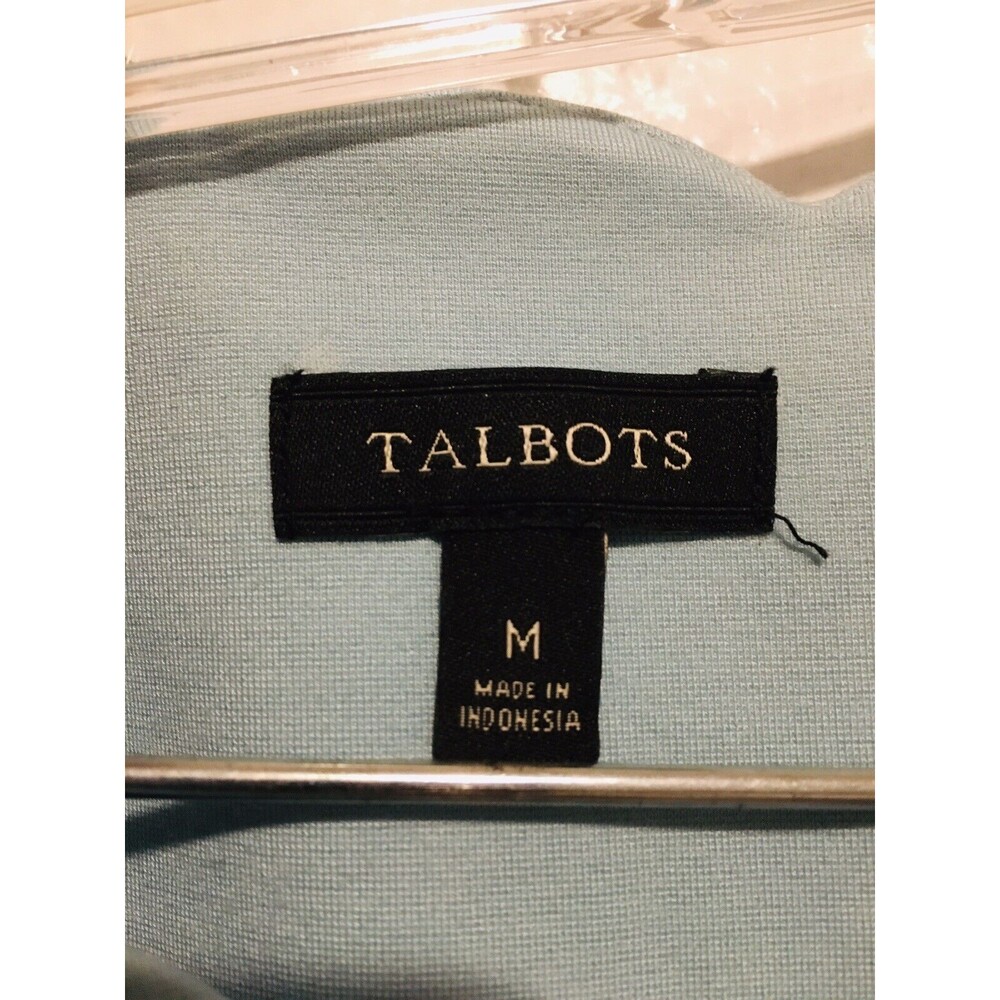 Talbots Blouse Top Casual Shirt Sky Blue Scale Short Sleeve Size M - Picture 6 of 8
